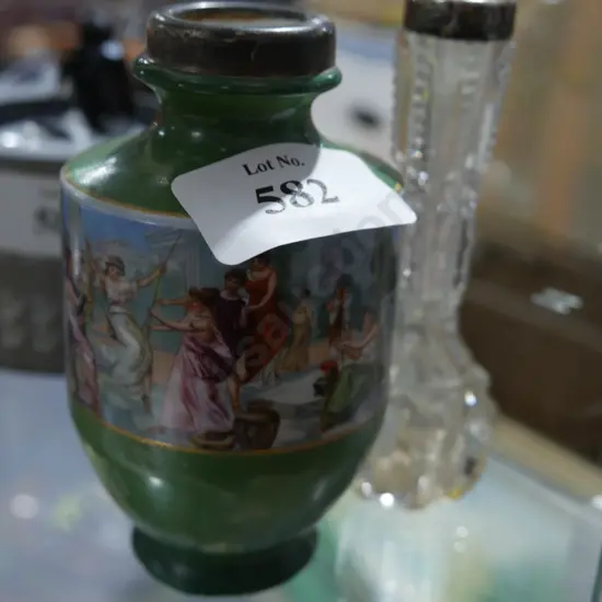 Stirling silver topped porcelain vase and crystal vases