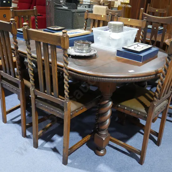 Barley twist dining table and 6 chairs
