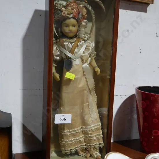 Cased wax doll