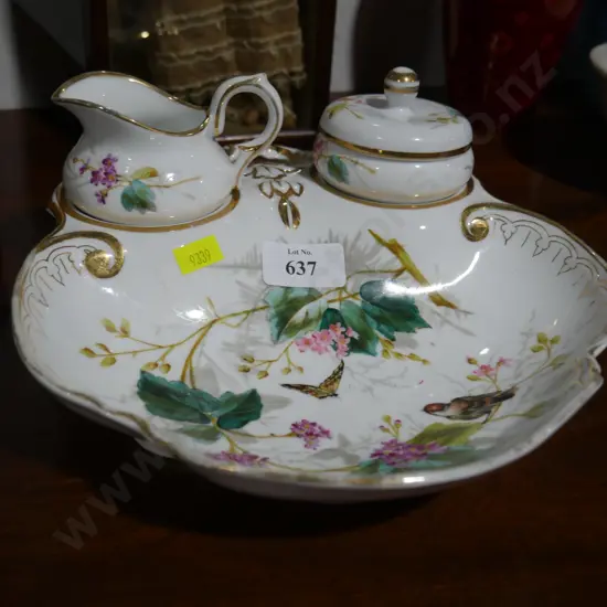 Ceramic bowl with jug and lidded dish