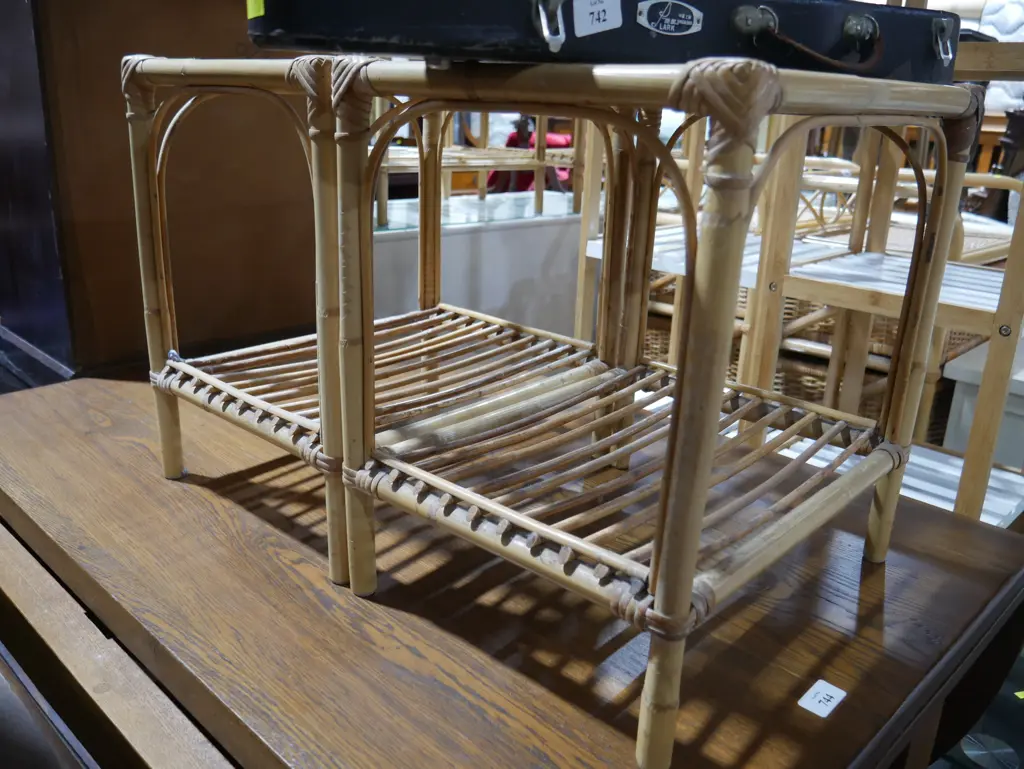 2 glass top cane side tables Image 1++