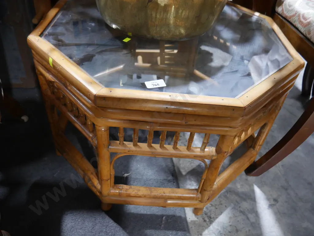 Glass top cane coffee table Image 1++