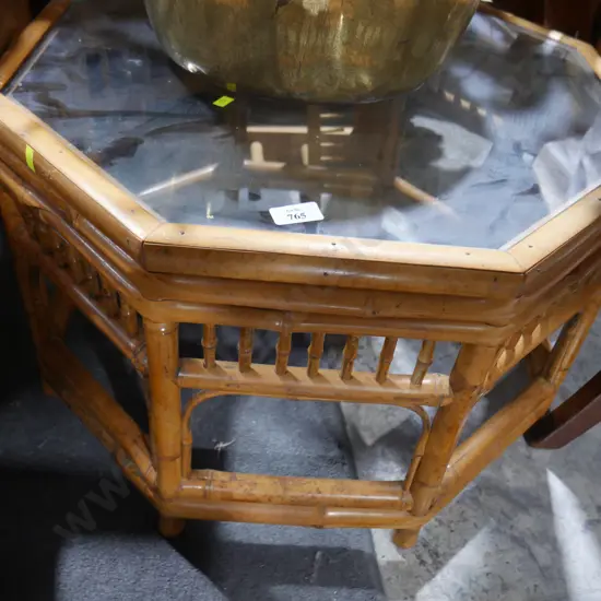 Glass top cane coffee table