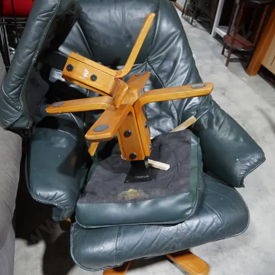 Leather arm chair and 2 stools