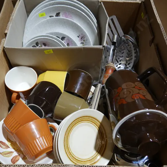 Crown lynn coffee cups, cutlery etc