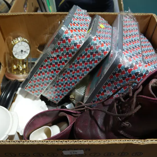 Tins, shoes , clock etc