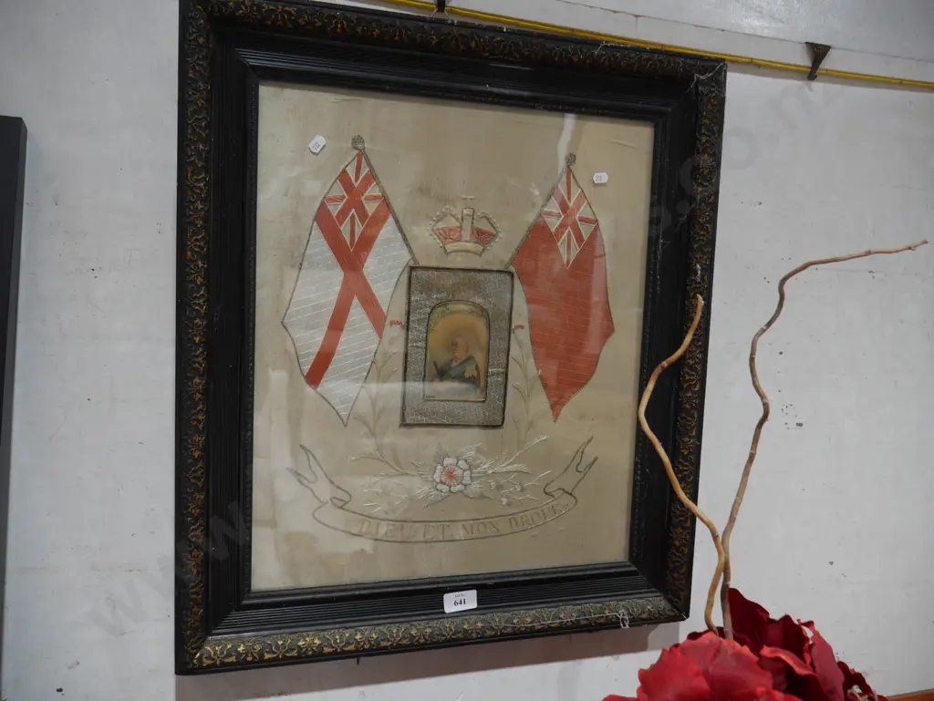 Framed Queen Victoria picture on silk Image 1++