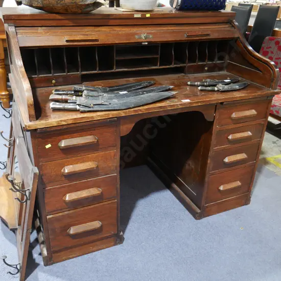 Oak roll top desk, Tonson Garlick Auckland