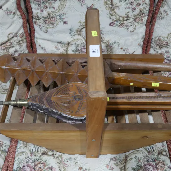 Wooden basket, bellows etc