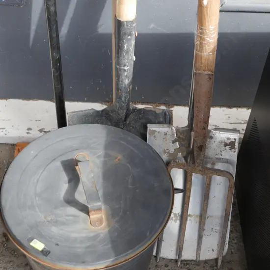Assorted garden tools and bucket