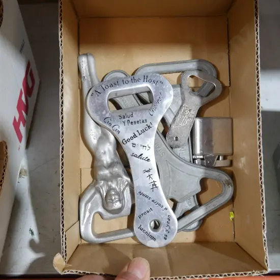 Bottle openers, pocket knife, lighter.