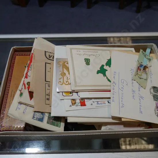 Stamps, cigar box etc