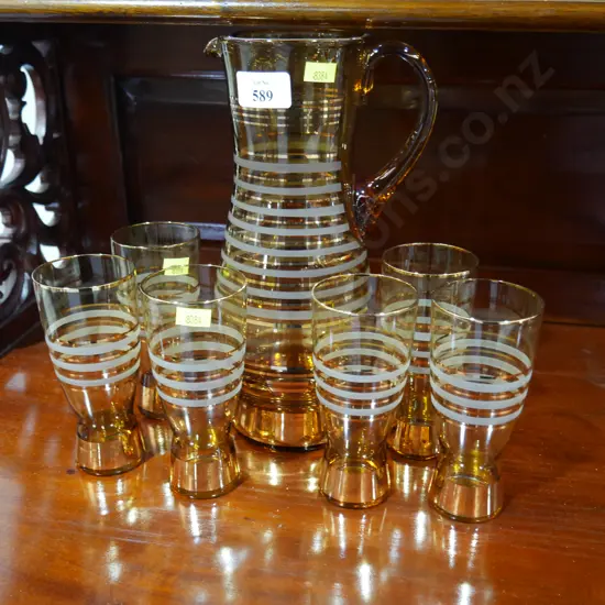 1960's water jug & 6 glasses