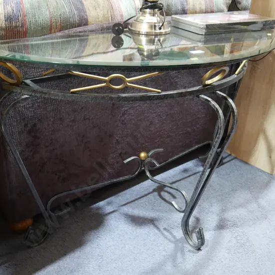 Glass top half round table