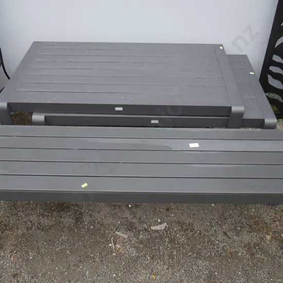 2 outdoor coffee tables and bench