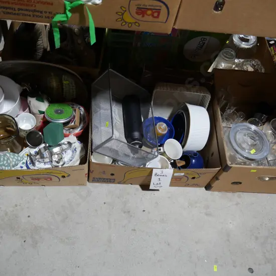Three boxes of kitchenware