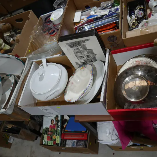 Three boxes of kitchenware