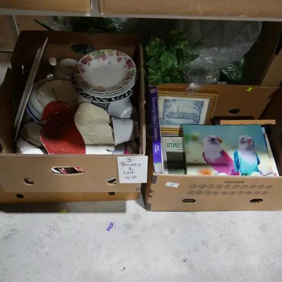 Three boxes of china, art etc