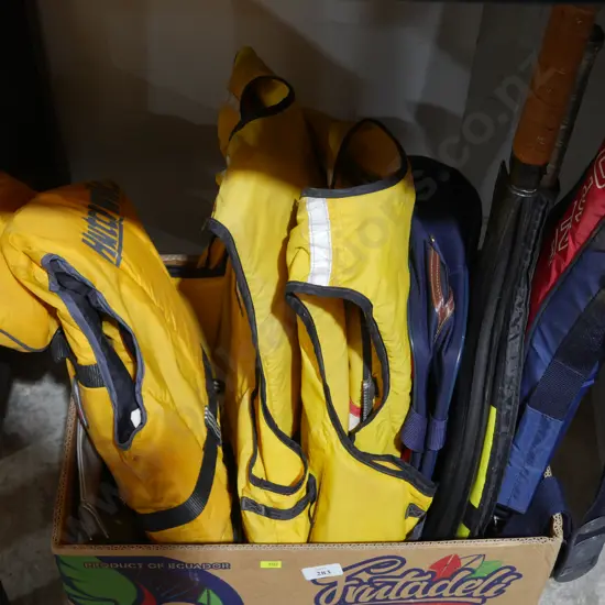 Life jackets, tennis rackets etc