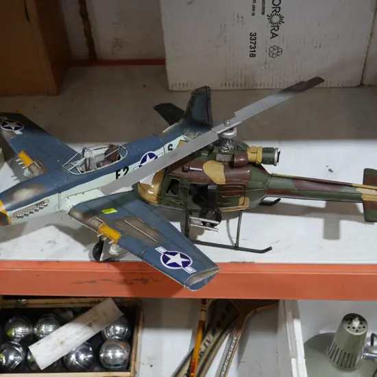 Tin plane and helicopter