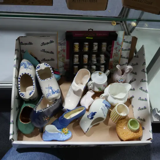 Collectible porcelain shoes etc