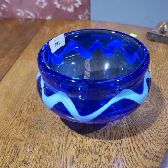 Blue art glass bowl