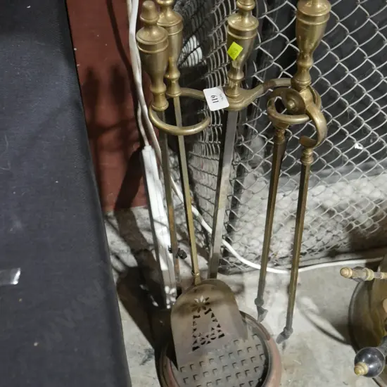 Brass handled fireside tool set