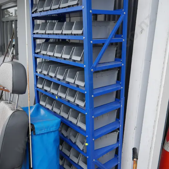 Blue metal storage shelf