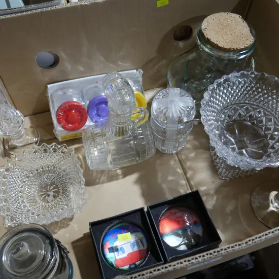 Glass paperweights, etc