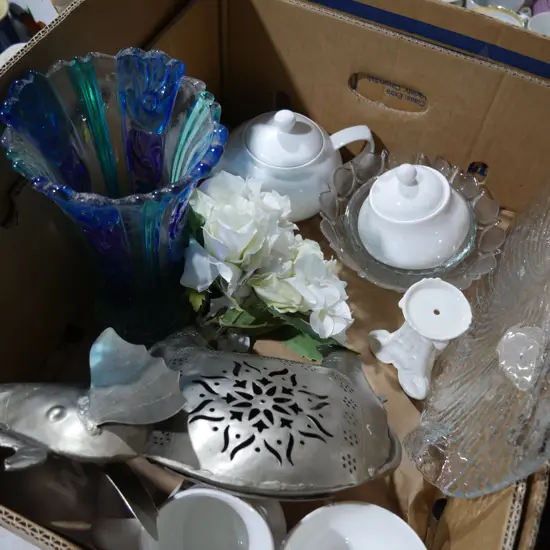 Tin elephant,glassware etc