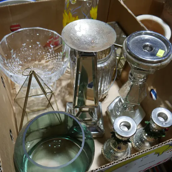Glassware, candlesticks etc