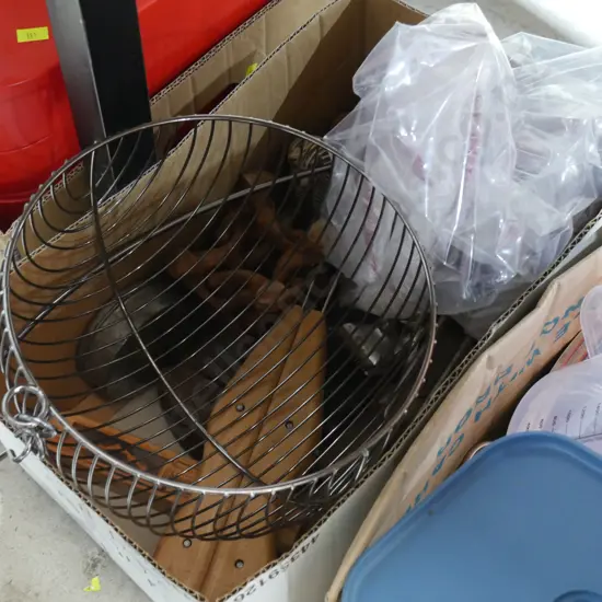 Metal basket, woodware etc