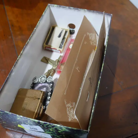 Crucifix, cigarette case, nick nacs