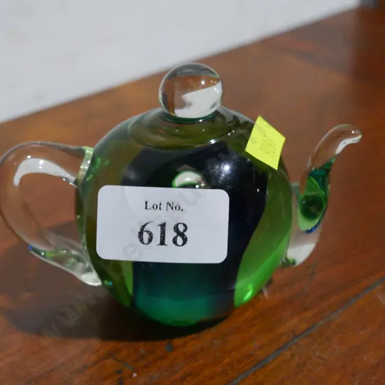Glass teapot paperweight
