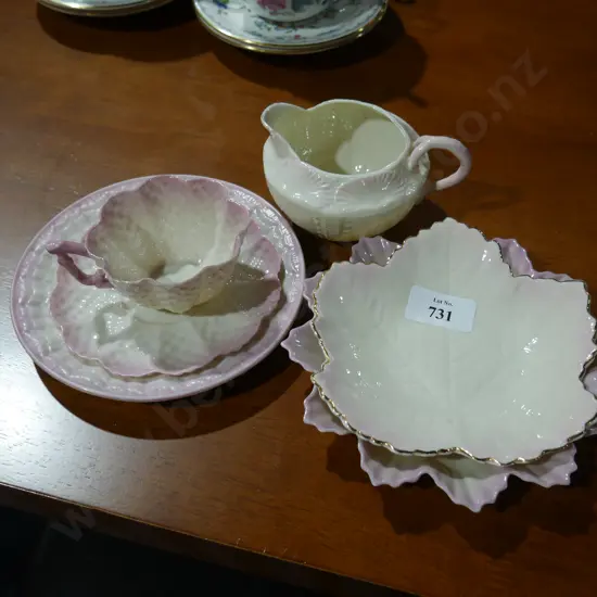 Belleek trio, dishes etc