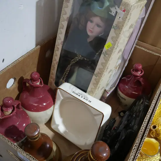 Dolls, whisky jugs etc