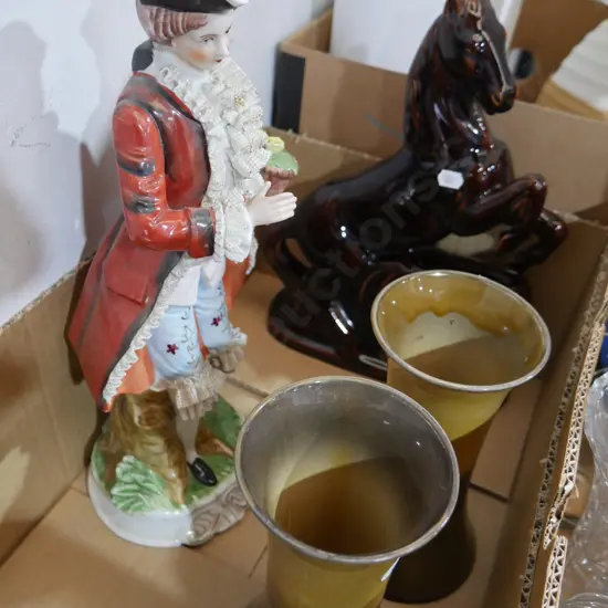 Royal Vista Ware vases, figurine, horse clock