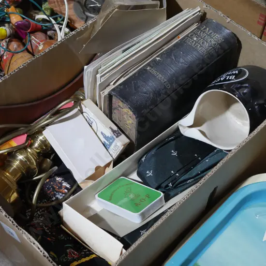 Brass lamp, cards etc