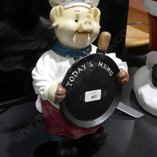 Pig chef "today's menu" figurine