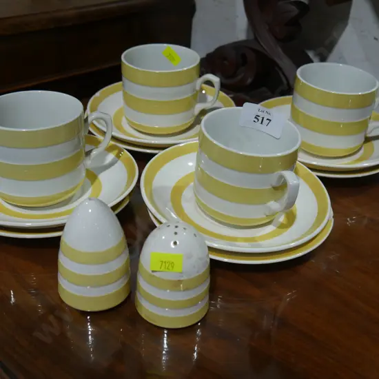 Yellow Cornish Ware trios etc