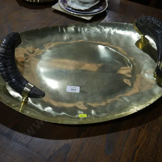 Brass tray with horn handles