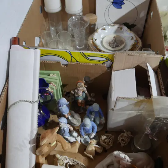 Ornaments, glasses etc,2 boxes