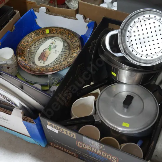 2 boxes, pots & china