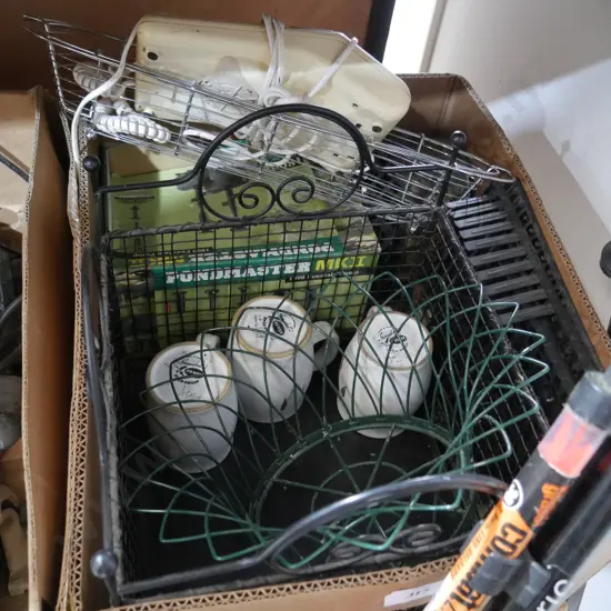 Wire basket , coffee cups ect