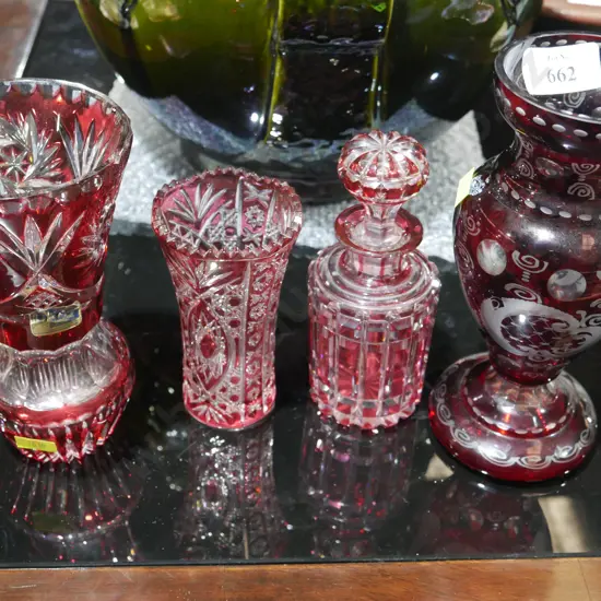 Red glass vases