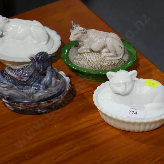 Glass lidded animal dishes