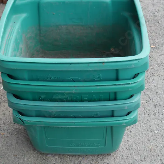 4 green plastic bins