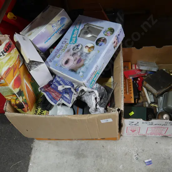 Two boxes alarm bell, kitchenware etc