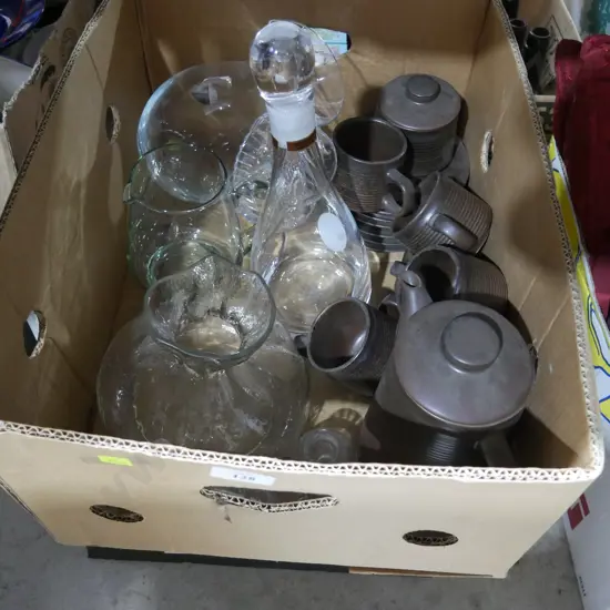 Pottery coffee set, glassware