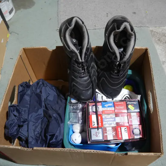 Golf balls, golf shoes etc